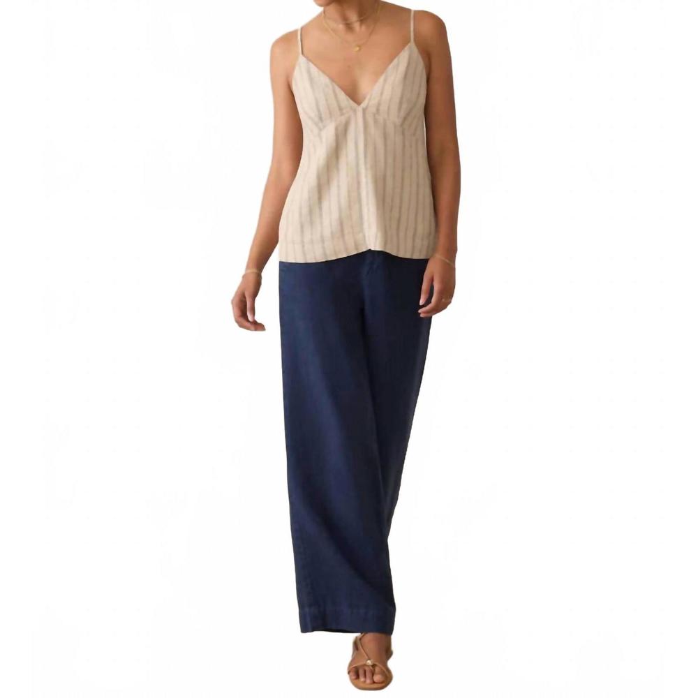 NEW FAHERTY riviera linen tank top in driftwood stripe - Picture 2 of 3